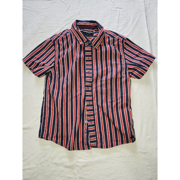 Kenneth Cole Boys Blue Red Striped Button Down Shirt Size 5 Long Sleeve - Picture 1 of 3